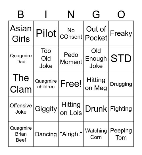 Quagmire Bingo Card
