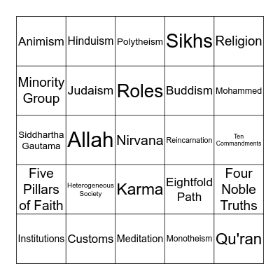 Aspects of Culture Bingo Card