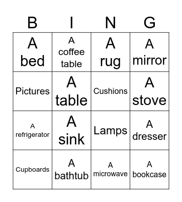 Furniture Bingo Card
