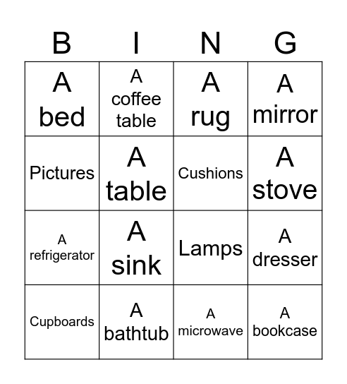 Furniture Bingo Card