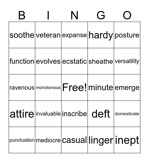 Wordly Wise 5 - 8 Bingo Card