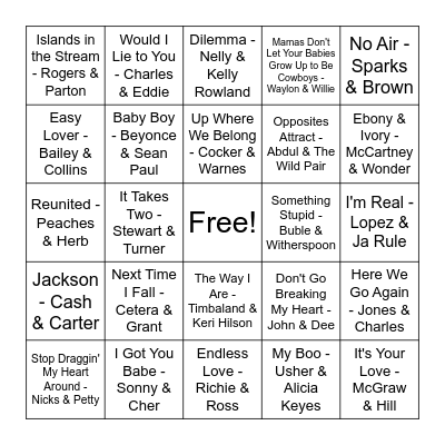 DAZZLING DUETS Bingo Card