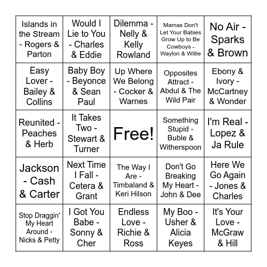 DAZZLING DUETS Bingo Card