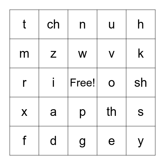 Letter Sound Bingo Card
