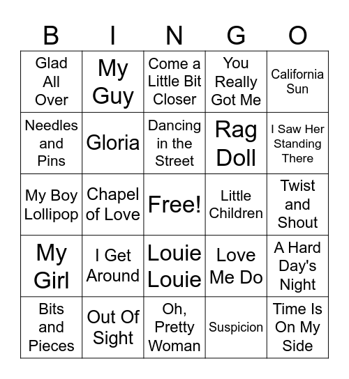 1964 Billboard Bingo Card