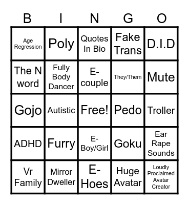 Vrchat Bingo Card