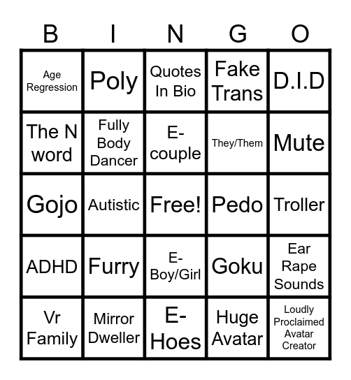 Vrchat Bingo Card