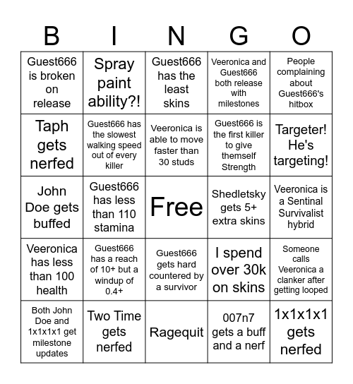 666 Update Bingo Card Bingo Card