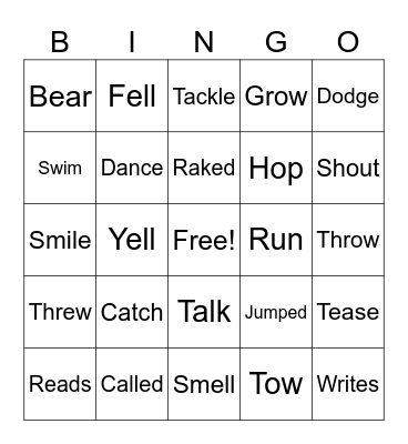 English- Verbs Bingo Card
