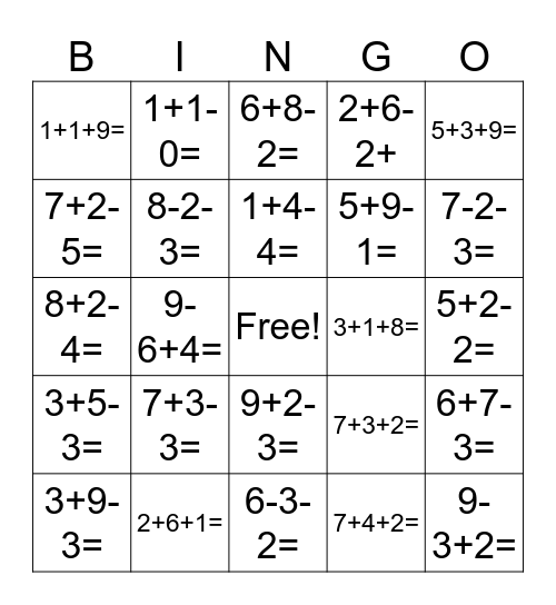 Math Bingo Card