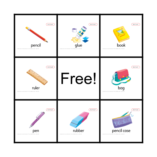 SCHOOL SUPPLIES Bingo Card