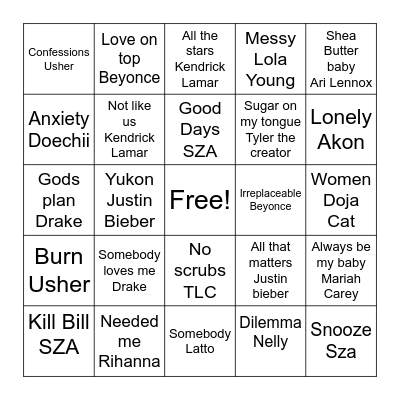 Karaoke Bingo Card