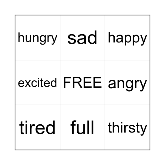 feelings Bingo Card
