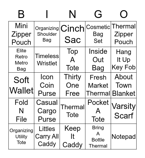 Thirty One  Bingo Card