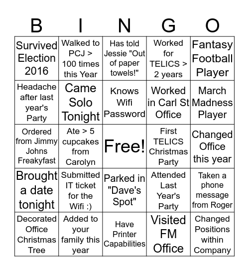 TELICS Bingo Card