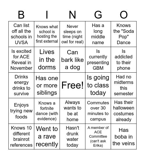 VSA - GBM #5 BINGO CHAT Bingo Card