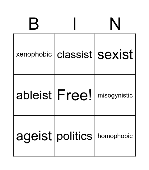 n*** bingo Card
