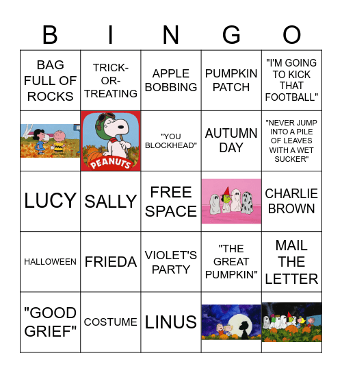 Charlie Brown The Great Pumpkin Bingo Card