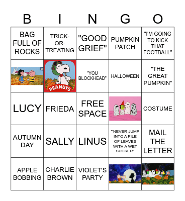 Charlie Brown The Great Pumpkin Bingo Card