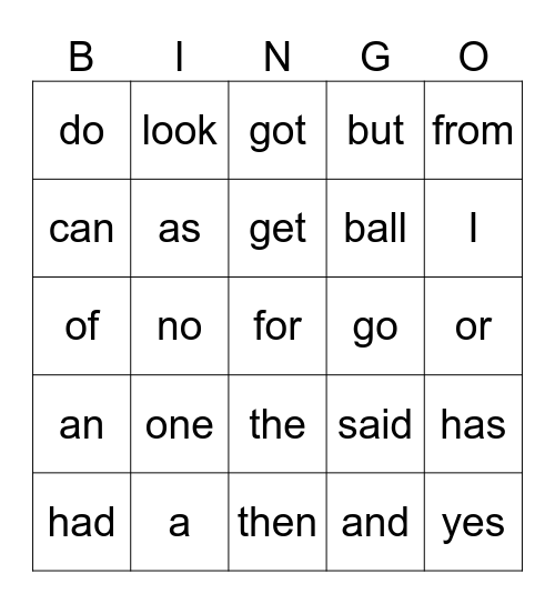 SNAP WORDS! Bingo Card