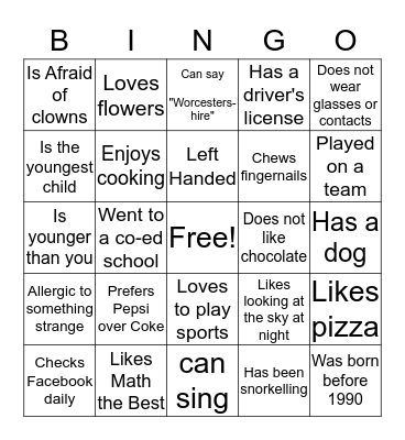 18-25 People Bingo! Bingo Card