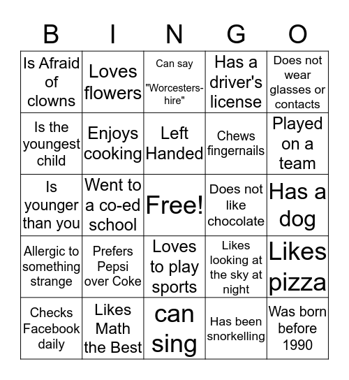 18-25 People Bingo! Bingo Card