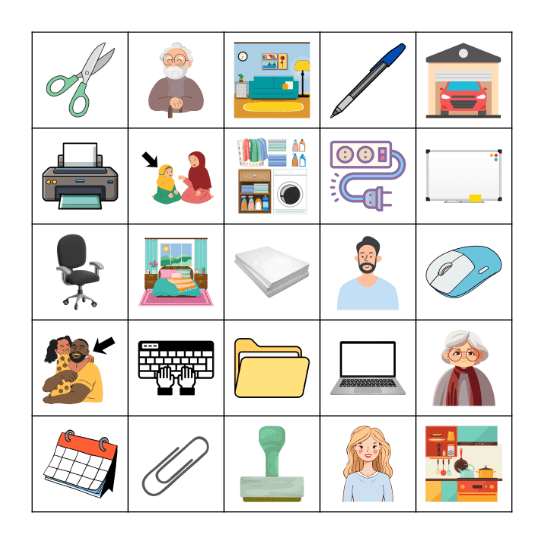 Family and Rooms in a House and Office Bingo Card