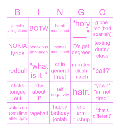 joniah bingoe Bingo Card