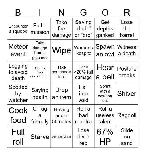 Deepbound W Rank Bingo Card