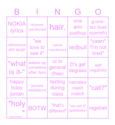 joniah bingoe Bingo Card