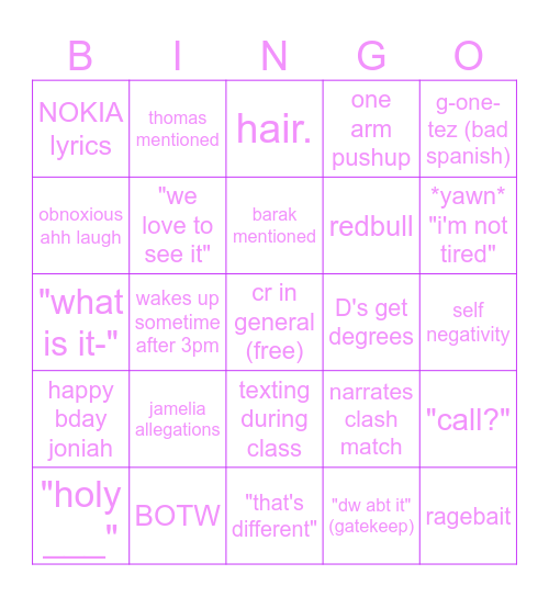 joniah bingoe Bingo Card
