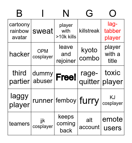 TSB Bingo Card