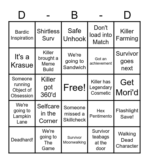 Desty DbD Survivor BINGO Card