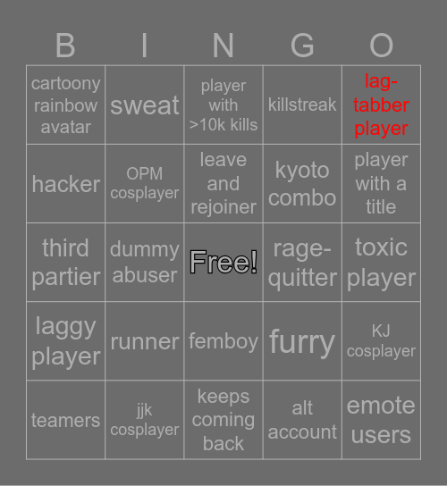 TSB Bingo Card