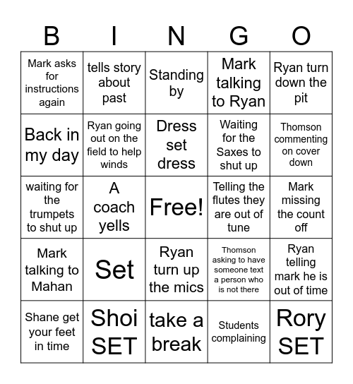 Mark + Coach BIngo Card