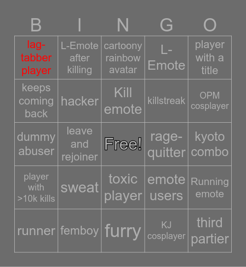 TSB Bingo Card