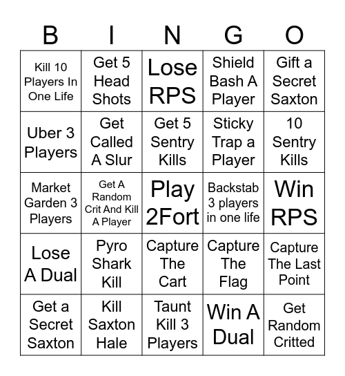 Team Fortress 2 BINGO! Bingo Card
