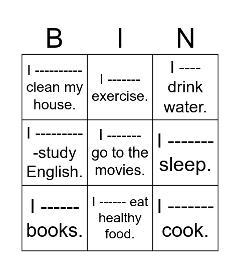 Adverbs of Frequency Bingo Card