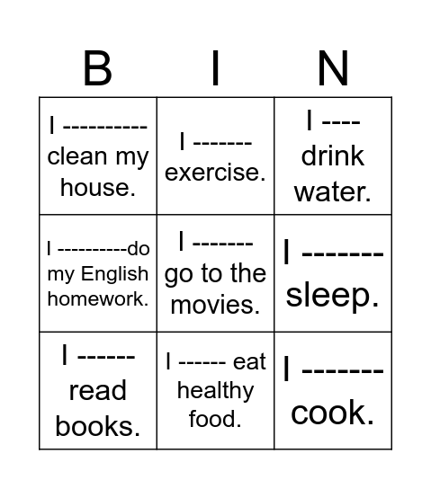 Adverbs of Frequency Bingo Card