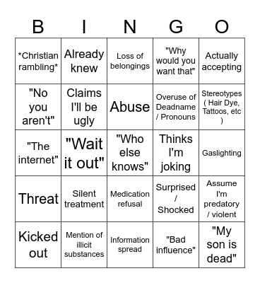 coming out as trans bingo card Bingo Card