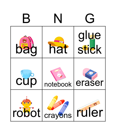 School Objects Bingo Card