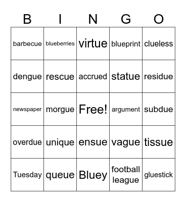 ew/ue Bingo Card