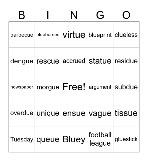ew/ue Bingo Card