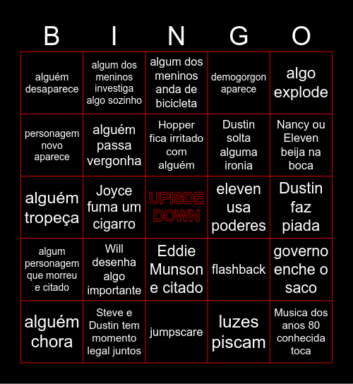 STRANGER THINGS Bingo Card