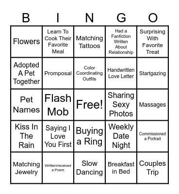 HPH Romantic Bingo Card