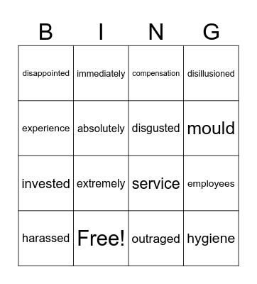 Letter of complaintTF Bingo Card