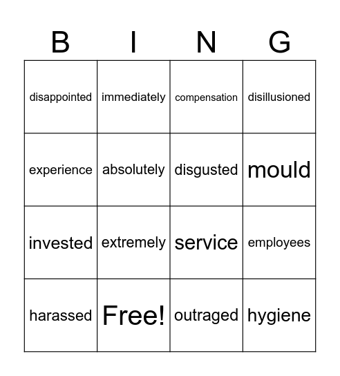 Letter of complaintTF Bingo Card