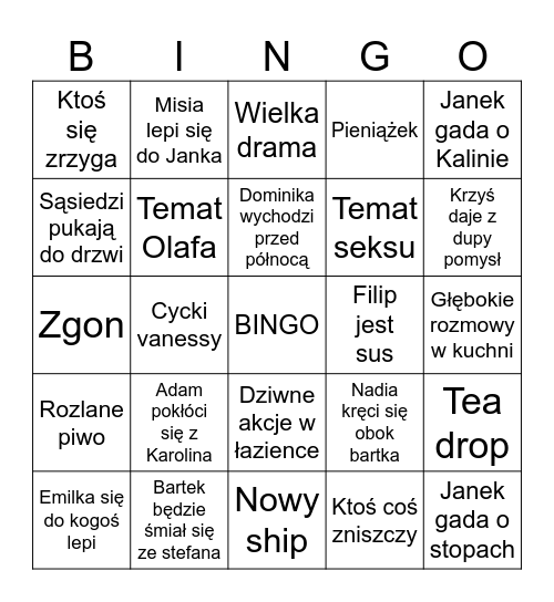 Imprezka Bingo Card