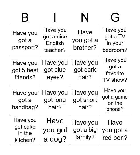 Have you got...? Bingo Card