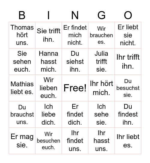 Persoonapronominien akkusatiivimuoto Bingo Card